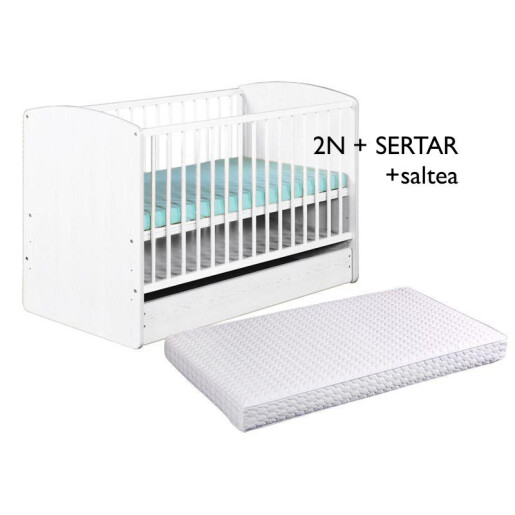 Pat + saltea + Lenjerie de pat Minunea mea, cu apărători matlasate+ lenjerie cu fundițe+ baldachin cu suport și inimioara Baby blue