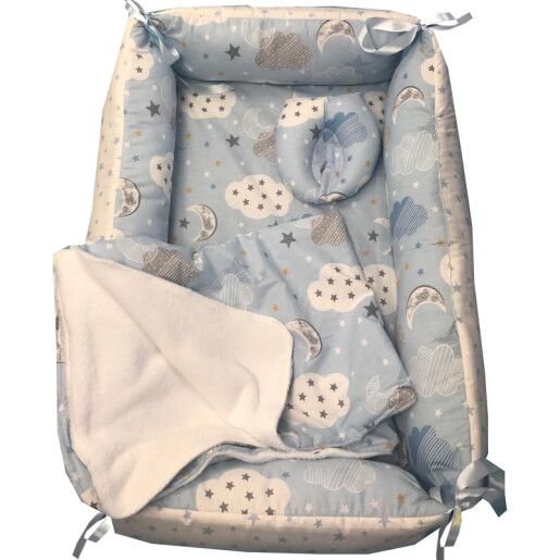 Reductor Bebe Bed Nest cu paturica si pernuta antiplagiocefalie Deseda Norisori cu luna albastra 