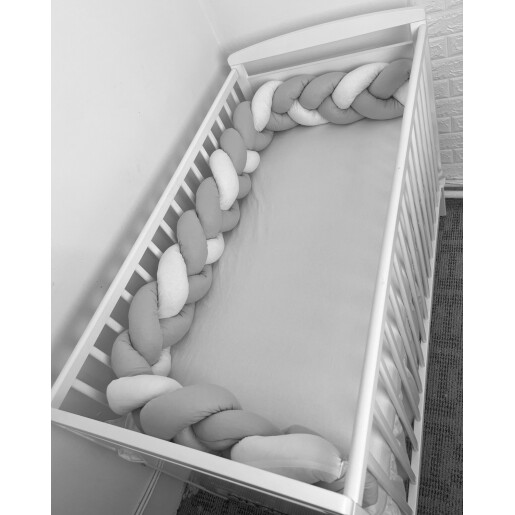 Apărătoare laterala pat bumper împletită 240 cm, 2 în 1, Deseda Gri pal - alb