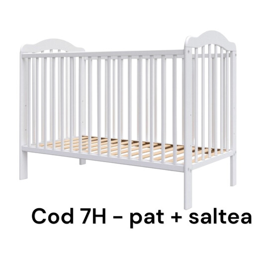 Pat + Saltea + Lenjerie pătuț bebeluși Personalizata cu 7 sau 9 pernuțe, cearșaf cu Volanas, păturică și pernuțe slim