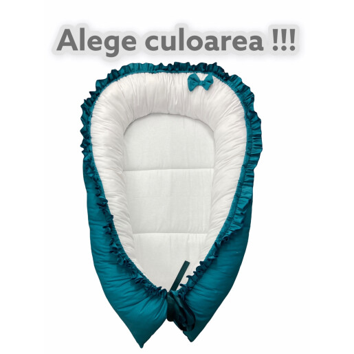 Pat + saltea + Lenjeria cu apărători super groase, fundițe și 4 broderii, cearșaf pilota și pernuta Premium by Deseda Verde smarald - alb