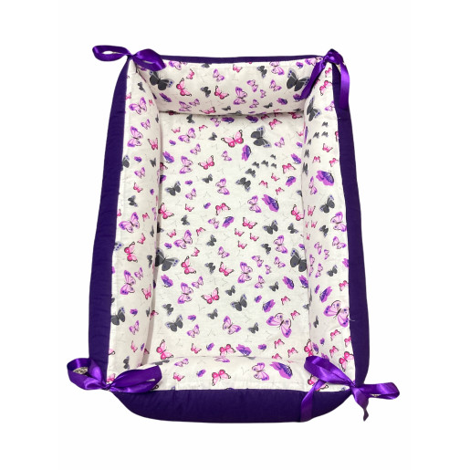 Reductor Bebe Bed Nest cu paturica si pernuta antiplagiocefalie Deseda Violet-Fluturi gri-violet