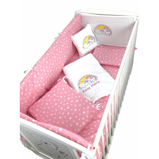 Lenjerie de pat Personalizata imprimata Stelute pe roz Unicorn cu curcubeu