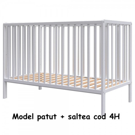 Pătuț bebe + saltea + Lenjerie de pat cu apărători matlasate și perna deco și fundițe colorate + baldachin cu suport Deseda Albastru pal