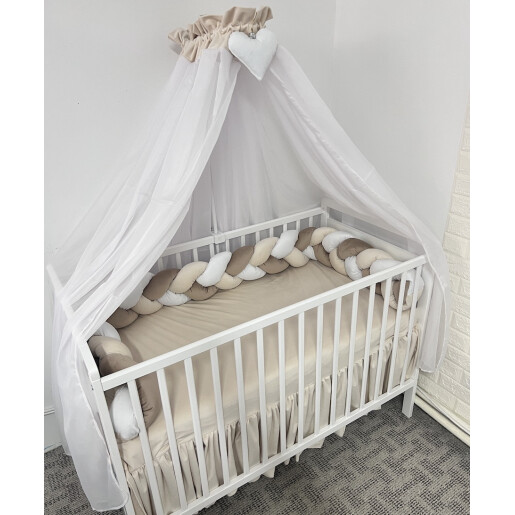 Pat + Saltea + Lenjerie de pat din catifea ALEGE CULOAREA cu apărătoare împletită în 3 și perne deco steluțe și norisor si baldachin Deseda