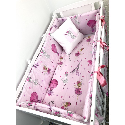 Lenjerie de pat bebelusi cu aparatori laterale pufoase și buzunar Deseda Balerine