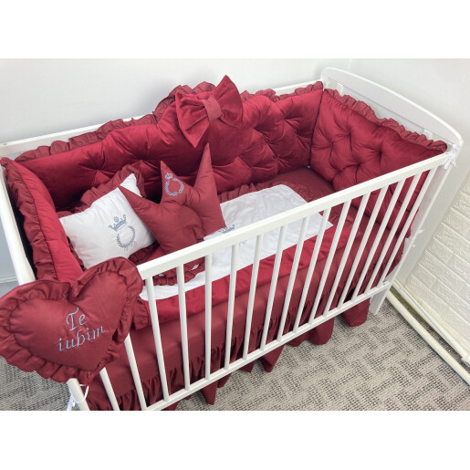 Pătuț bebe + saltea + Lenjerie pătuț bebeluși din Catifea ALEGE CULOAREA cu apărători matlasate, cearșaf, păturică și pernuta din catifea 