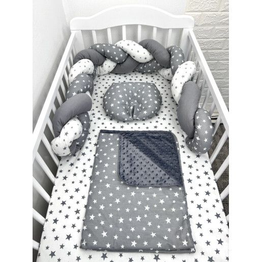 Lenjerie de pat cu impletitura in 3, Mix Stelute + lenjerie pat matrimonial Momente Deseda