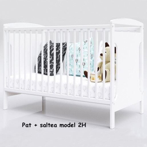 Pat PERSONALIZAT + Saltea + Lenjerie de pat cu apărătoare împletită în 4, Deseda Mix Steluțe Bleumarin