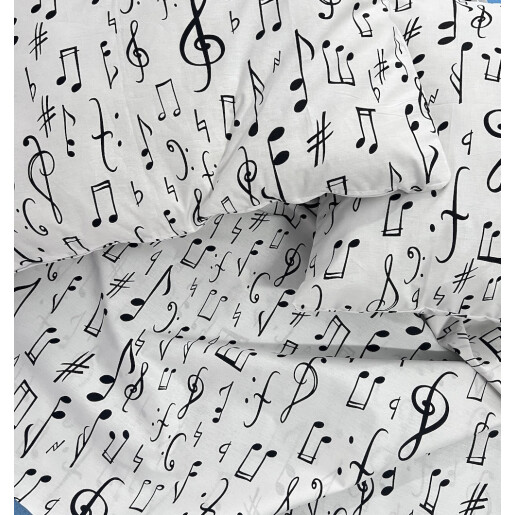 Lenjerie de pat din bumbac satinat, pt 2 persoane Deseda Note muzicale pe alb