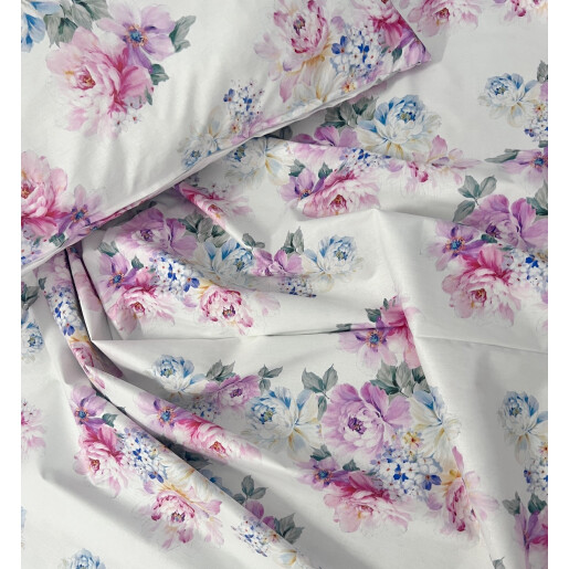 Lenjerie de pat din bumbac satinat, pt 2 persoane Deseda Buchet de trandafiri