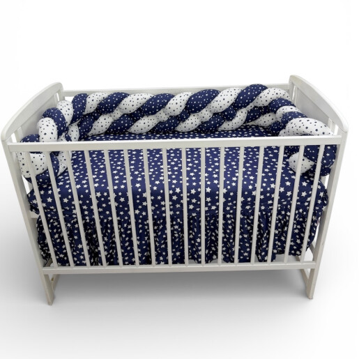 OTL Apărătoare laterala pătuț bebe bumper împletită în 4 din bumbac, 240 cm Deseda Mix Stelute bleumarin