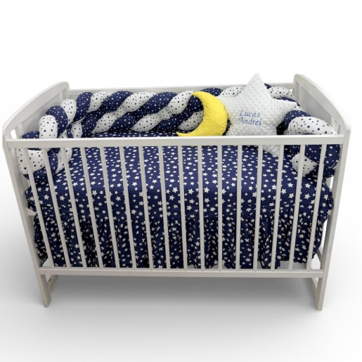 OTL Apărătoare laterala pătuț bebe bumper împletită în 4 din bumbac, 240 cm Deseda Mix Stelute bleumarin