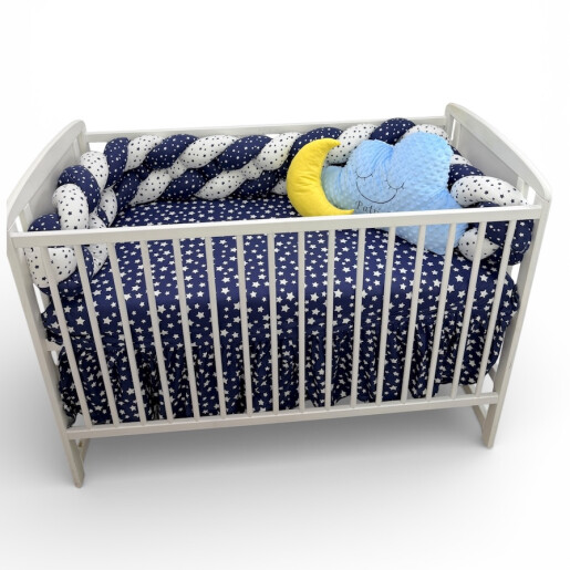 OTL Apărătoare laterala pătuț bebe bumper împletită în 4 din bumbac, 240 cm Deseda Mix Stelute bleumarin