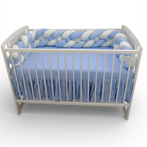 OTL Apărătoare laterala pătuț bebe bumper împletită în 4 din bumbac, 240 cm Deseda Mix Stelute bleo