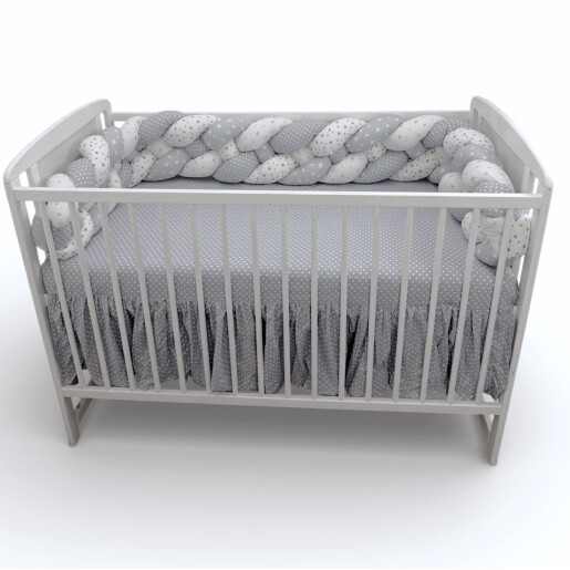 OTL Apărătoare laterala pătuț bebe bumper împletită în 4 din bumbac, 240 cm Deseda Mix Stelute gri