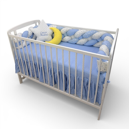 OTL Apărătoare laterala pătuț bebe bumper împletită în 4 din bumbac, 240 cm Deseda Mix Stelute bleo