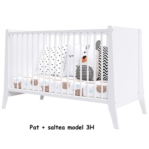 Pat + saltea + Lenjerie de pat cu Coroniță catifea + apărătoare din catifea împletită in 4, Velvet Gri