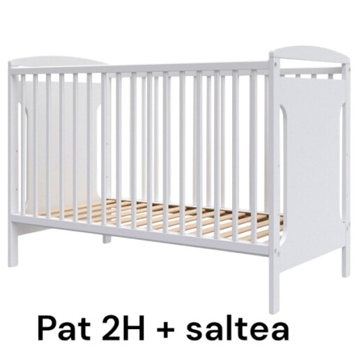 Pat + Saltea + Lenjerie pătuț bebeluși Personalizata cu 7 sau 9 pernuțe, cearșaf cu Volanas, păturică și pernuțe slim