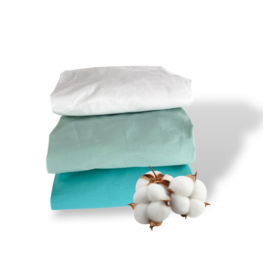 Set 3 cearșafuri patut, cu elastic roata, marime la alegere Mix Verde menta - alb