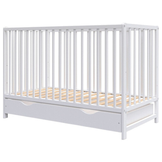 Patut + saltea + Lenjerie de pat cu apărătoare împletită în 4 Gri pal- alb + pernuțe personalizate Deseda