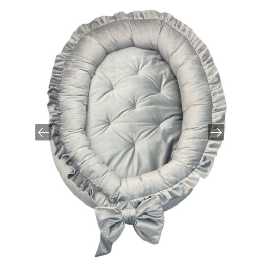 Pătuț bebe + saltea + Lenjerie pătuț bebeluși din Catifea Gri cu apărători matlasate, cearșaf, păturică, pernuta din catifea + baldachin PREMIUM