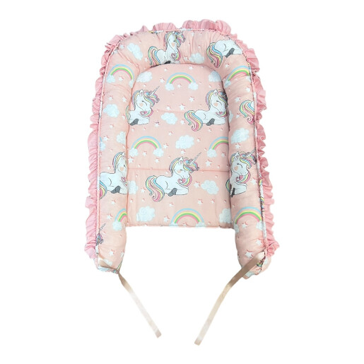 Patut bebe + saltea + Lenjerie de pat CN Unicorni + cuib + prosop de baie