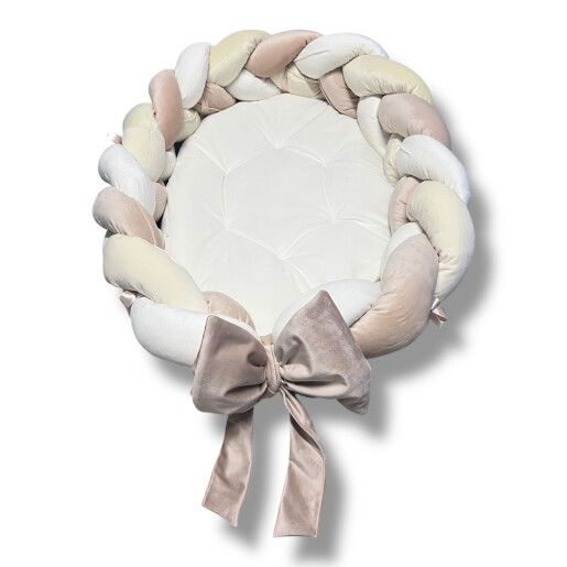 OTL Cuib transformabil cu laterala împletită Deseda Catifea Bej - Crem - Alb