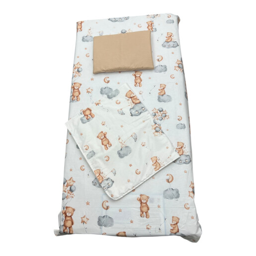 Set 3 piese cu cearsaf paturica si perna Ursi pe nori