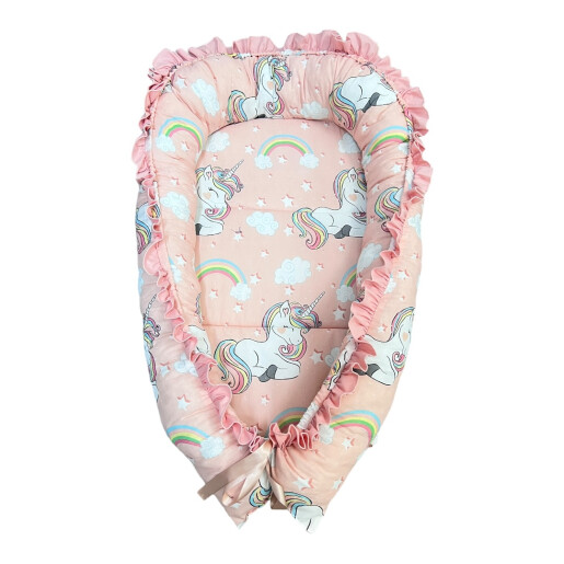 Patut bebe + saltea + Lenjerie de pat CN Unicorni + cuib + prosop de baie