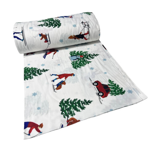 Cearsaf de pat din Finet - Flanel de iarna, cu elastic roata, Poveste de iarna