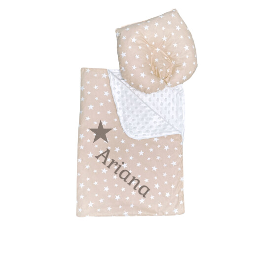 Set 2 piese Paturica dubla de iarna 90x70 cm cu perna formare cap Deseda Minky colorat - Steluțe