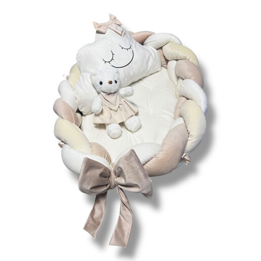 OTL Cuib transformabil cu laterala împletită Deseda Catifea Bej - Crem - Alb