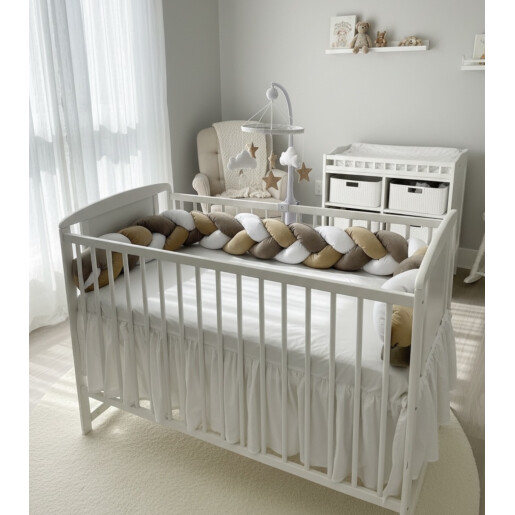 Apărătoare laterala pătuț bebe bumper împletită din Catifea, 240 cm Deseda Maro - Bej - alb