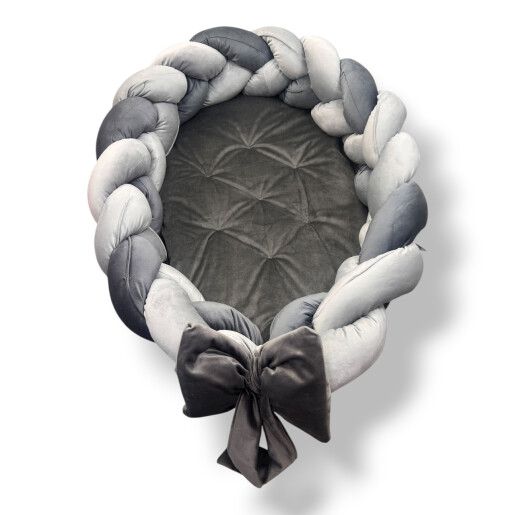 OTL Cuib transformabil cu laterala împletită Deseda Catifea Mix Gri - ivory