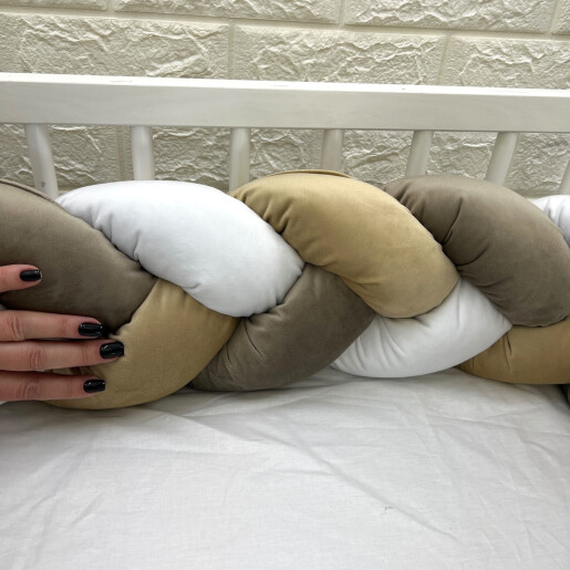 Apărătoare laterala pătuț bebe bumper împletită din Catifea, 240 cm Deseda Maro - Bej - alb