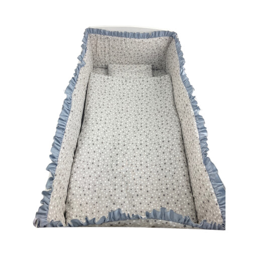 Lenjerie de patut bebelusi 5 piese cu aparatori laterale pufoase CN Steluțe mărunte gri