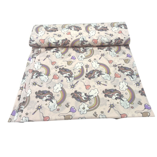 Cearsaf de pat cu elastic roata, Deseda Unicorni pe roz coral deschis