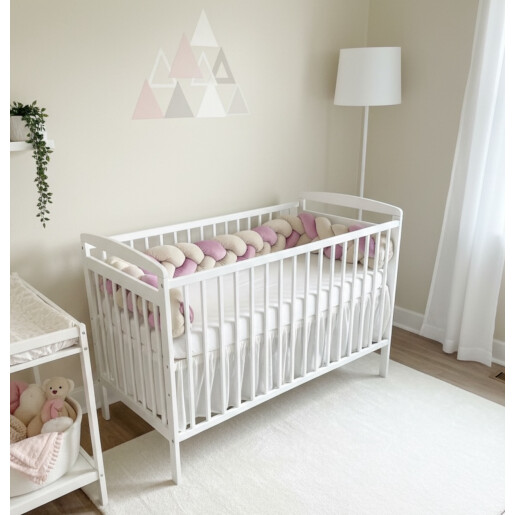 Apărătoare laterala pătuț bebe bumper împletită din Catifea, 240 cm Deseda Roz pudra - ivory
