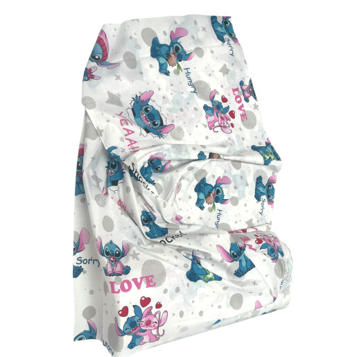 Cearsaf de pat cu elastic roata, Deseda Stitch si Lilo pe alb