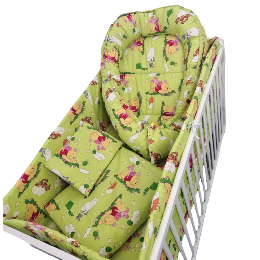 OTL Lenjerie de pat bebelusi CN cu aparatori Deseda Winnie pe verde + cuib cu desfacere