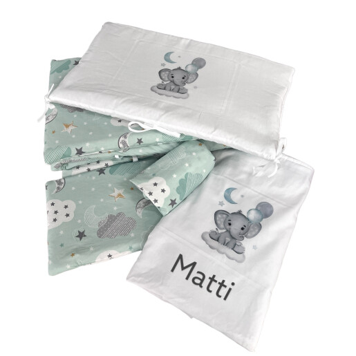 Lenjerie de pat Personalizata imprimata Nori cu luna vernil - Elefantel