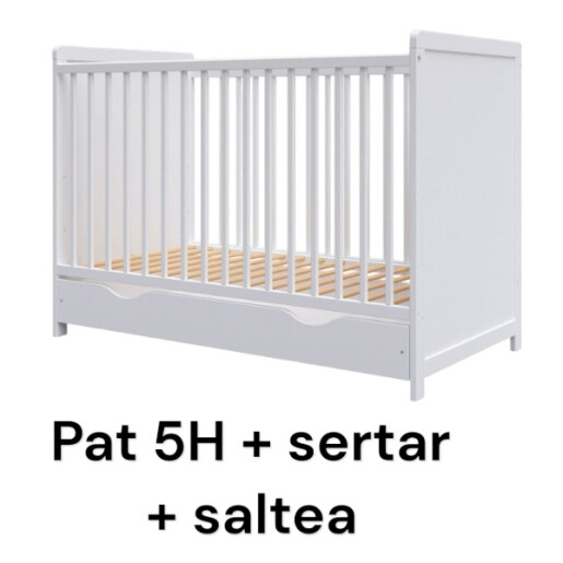 Pat + saltea + Lenjerie de pat Minunea mea, cu apărători matlasate+ lenjerie cu fundițe+ baldachin cu suport și inimioara Baby blue