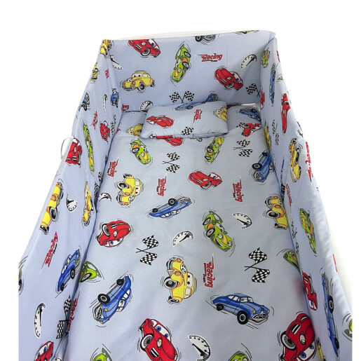Patut bebe + saltea + Lenjerie de pat CN Cars + cuib + prosop de baie + perna personalizata