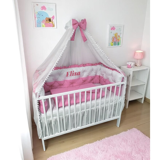 Lenjerie de pat cu o apărătoare matlasata bicoloră personalizata 240 cm și lenjerie ptr pat Roz - alb