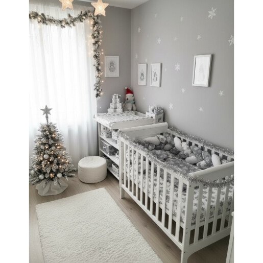 Lenjerie cu apărătoare împletită 180 cm + cearșaf + păturică + pernuta formare cap Deseda Mix Fulgi de nea