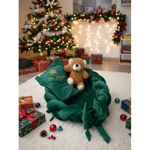 Cuib transformabil cu laterala împletită Deseda Catifea Verde crud