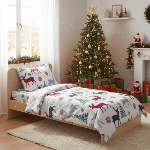 Cearsaf de pat cu elastic roata, Renii mari in padure