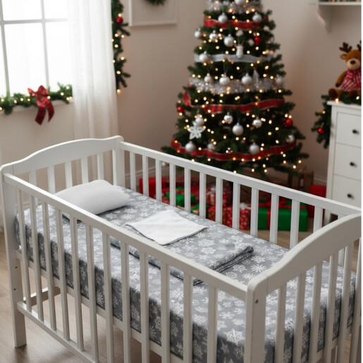 Set 3 piese de iarna cu cearsaf paturica si perna Deseda Fulgi pe gri