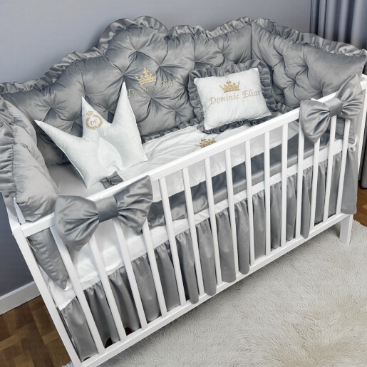 Pătuț bebe + saltea + Lenjerie pătuț bebeluși din Catifea ALEGE CULOAREA cu apărători matlasate, cearșaf, păturică și pernuta din catifea PREMIUM